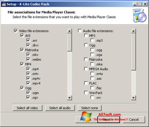 スクリーンショット K-Lite Codec Pack Windows 7版