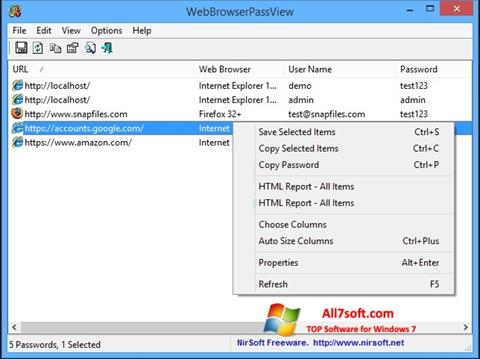 スクリーンショット WebBrowserPassView Windows 7版