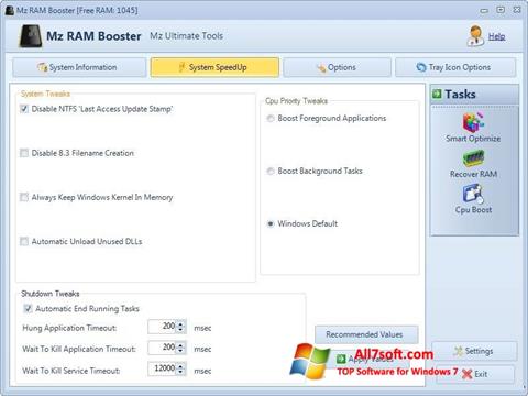 スクリーンショット Mz RAM Booster Windows 7版