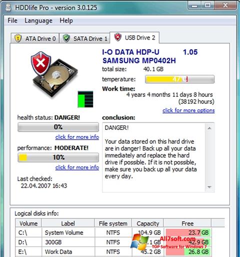 スクリーンショット HDDlife Windows 7版