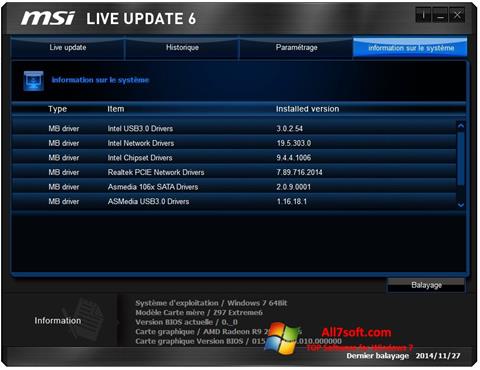 スクリーンショット MSI Live Update Windows 7版