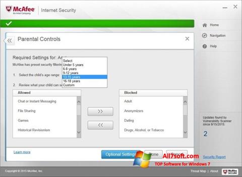 スクリーンショット McAfee Internet Security Windows 7版