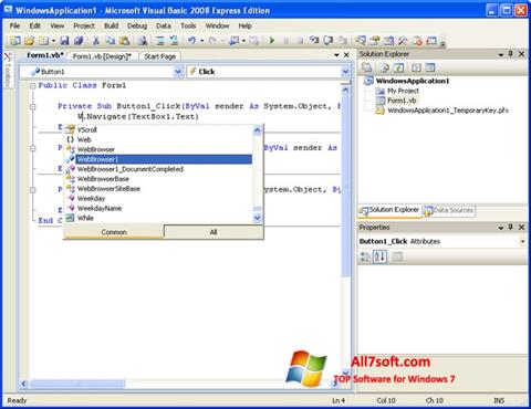 スクリーンショット Microsoft Visual Basic Windows 7版