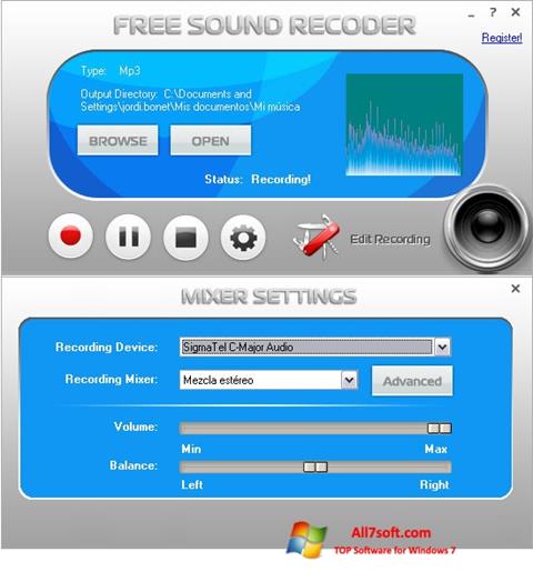 スクリーンショット Free Sound Recorder Windows 7版
