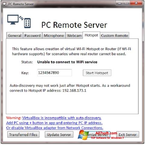 スクリーンショット PC Remote Server Windows 7版