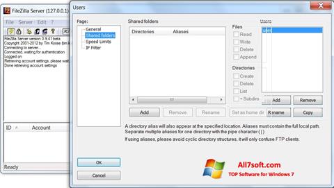 スクリーンショット FileZilla Server Windows 7版