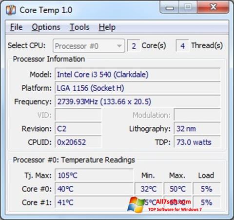 スクリーンショット Core Temp Windows 7版