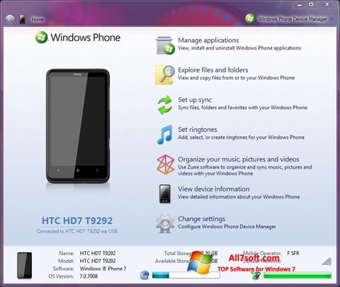 スクリーンショット Windows Phone Device Manager Windows 7版