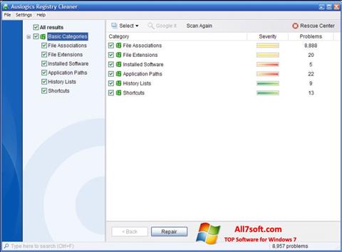 スクリーンショット Auslogics Registry Cleaner Windows 7版