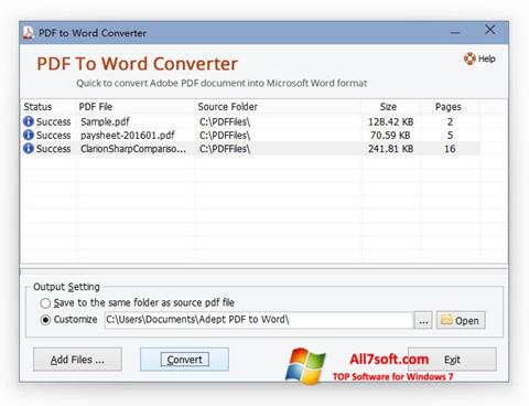 スクリーンショット PDF to Word Converter Windows 7版