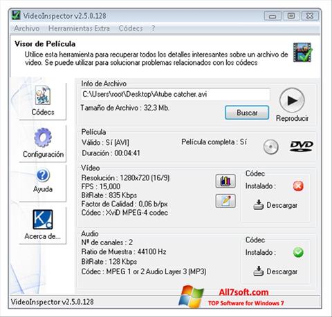 スクリーンショット VideoInspector Windows 7版