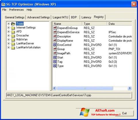 スクリーンショット TCP Optimizer Windows 7版