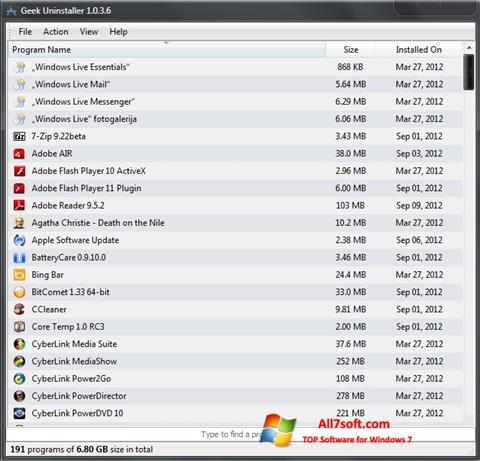 スクリーンショット Geek Uninstaller Windows 7版