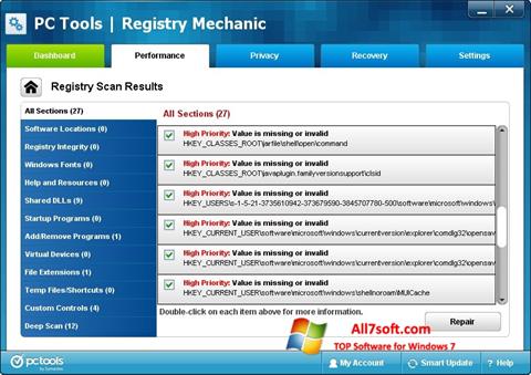 スクリーンショット Registry Mechanic Windows 7版