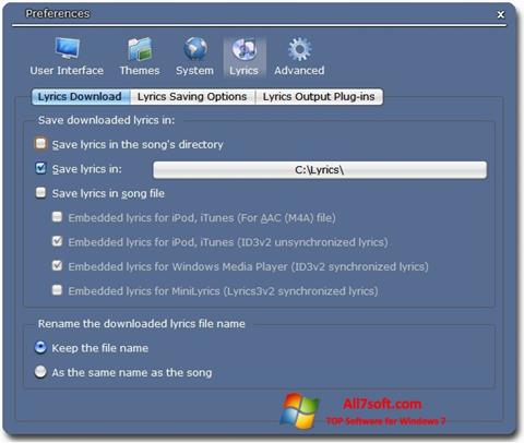 スクリーンショット Minilyrics Windows 7版
