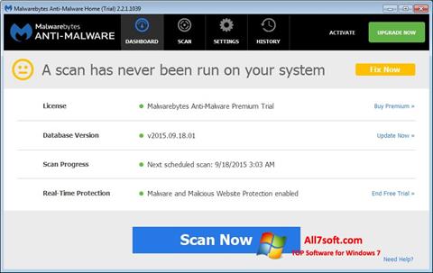 スクリーンショット Malwarebytes Anti-Malware Free Windows 7版