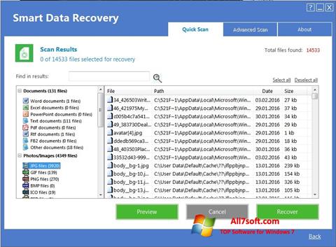 スクリーンショット Smart Data Recovery Windows 7版