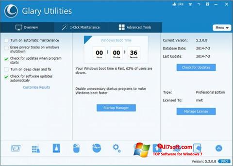 スクリーンショット Glary Utilities Pro Windows 7版