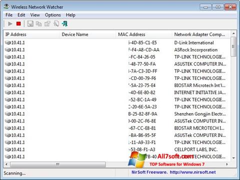 スクリーンショット Wireless Network Watcher Windows 7版