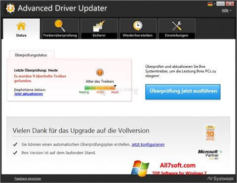 スクリーンショット Advanced Driver Updater Windows 7版