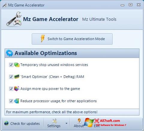 スクリーンショット Mz Game Accelerator Windows 7版