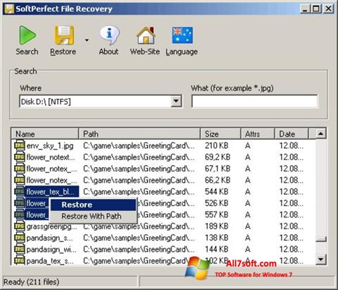 スクリーンショット SoftPerfect File Recovery Windows 7版