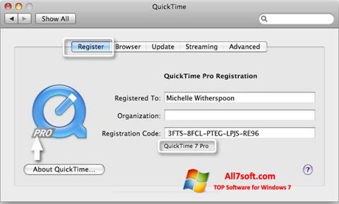 スクリーンショット QuickTime Pro Windows 7版
