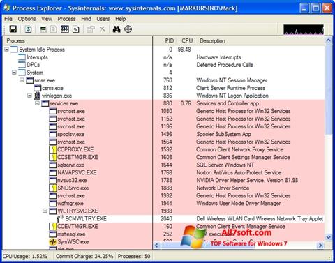 スクリーンショット Process Explorer Windows 7版