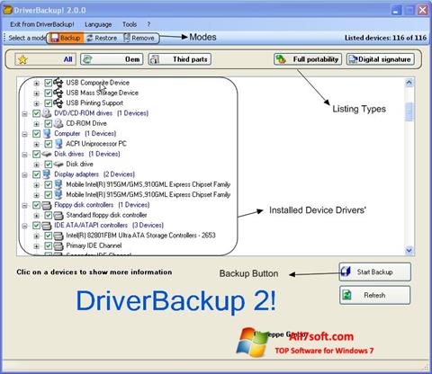 スクリーンショット Driver Backup Windows 7版